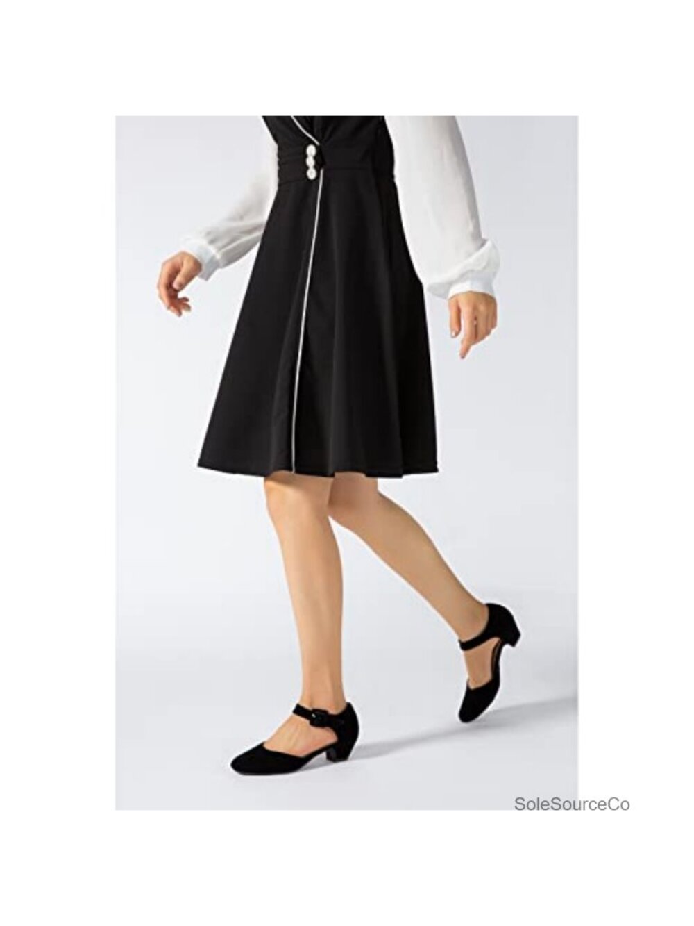 Women's Ankle Strap Block Heels Closed Toe Pumps Formal Dress Shoes - Picture 2 of 6